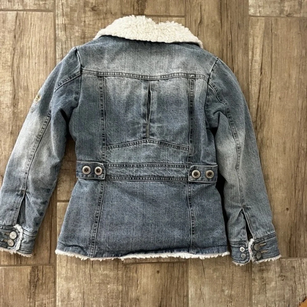 Original Arizona Jean Co. Girls Warm Denim Jean Jacket Faux-Fur Lining Cream 7/8